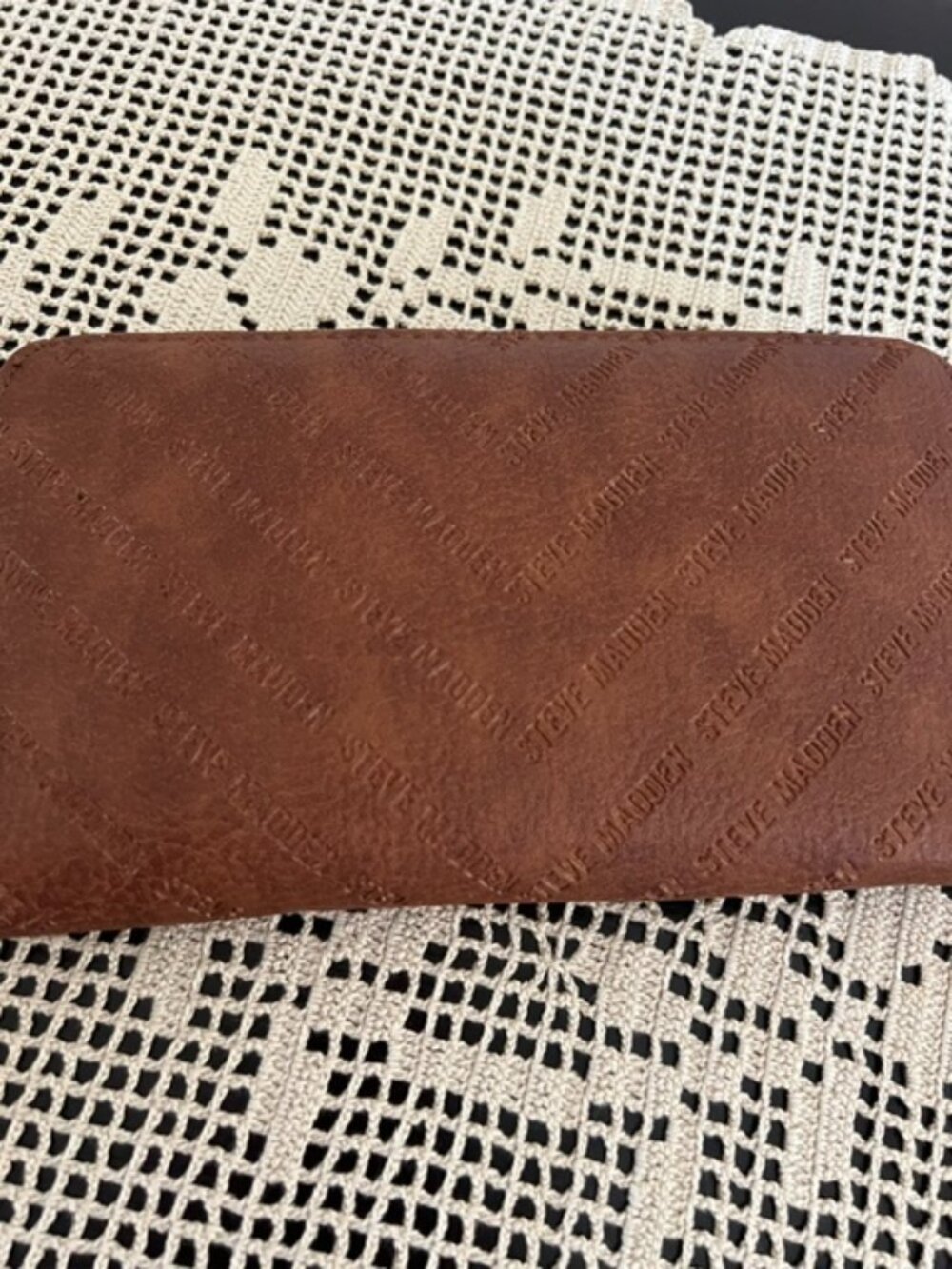 Steve Madden Brown Logo Embossed Zip-Around Wristlet Wallet, Credit Card - NEW